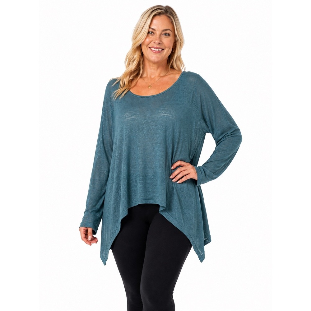 LISA BAYNE Blue Linen Blend Sharkbite Hem Asymmetrical Shirt Top Lagenlook XL - Picture 1 of 7